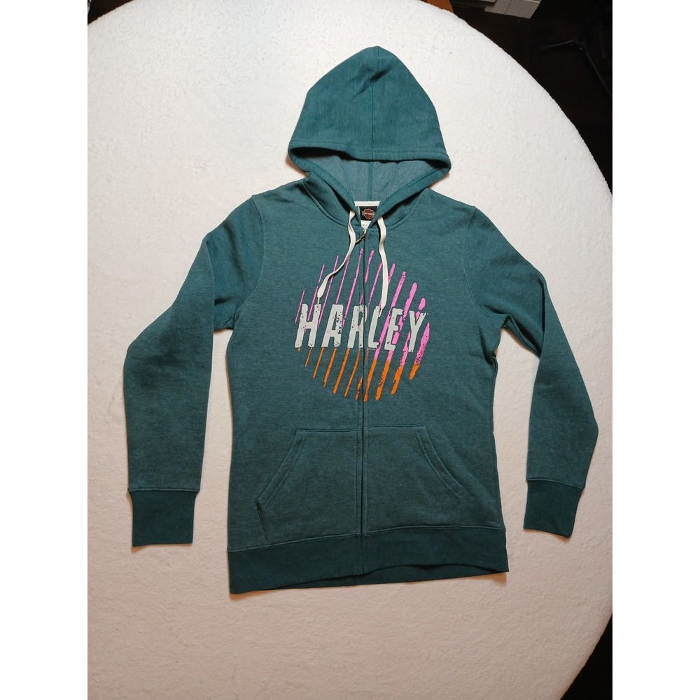 Harley Davidson Hoodie Womens Small Green Zip Active Sweatshirt Pullover